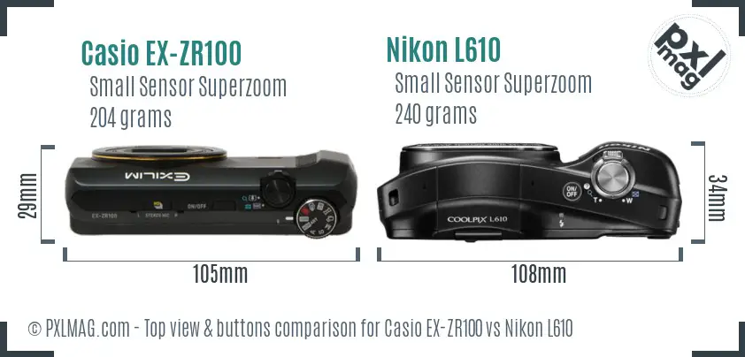 Casio EX-ZR100 vs Nikon L610 top view buttons comparison