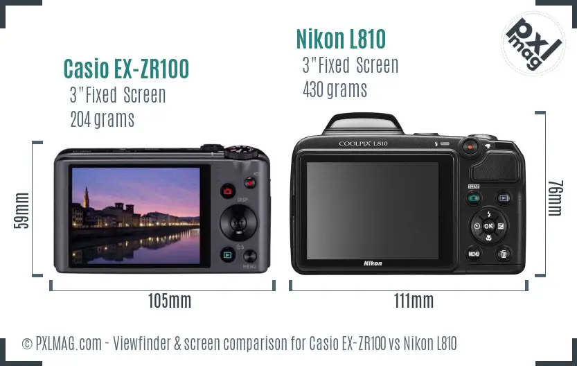Casio EX-ZR100 vs Nikon L810 Screen and Viewfinder comparison