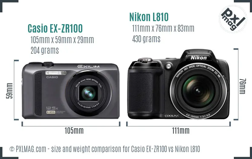 Casio EX-ZR100 vs Nikon L810 size comparison