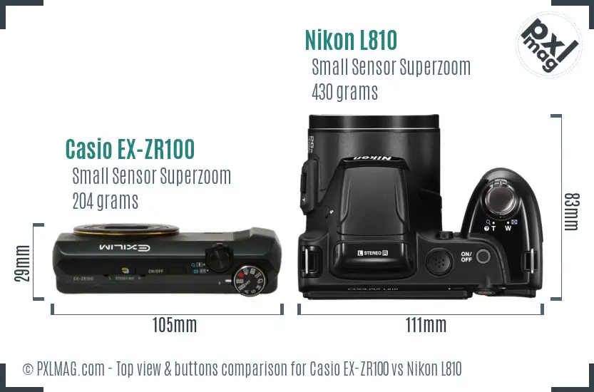 Casio EX-ZR100 vs Nikon L810 top view buttons comparison