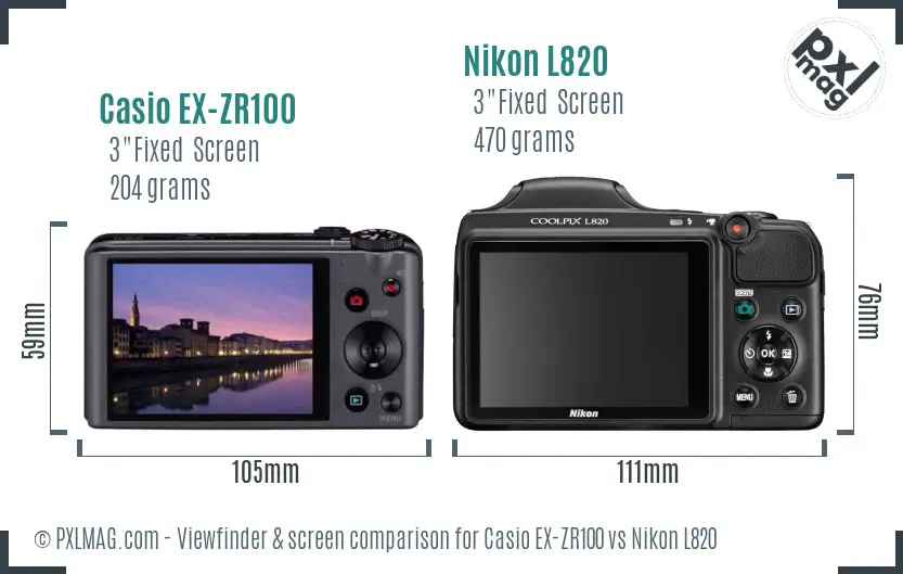 Casio EX-ZR100 vs Nikon L820 Screen and Viewfinder comparison