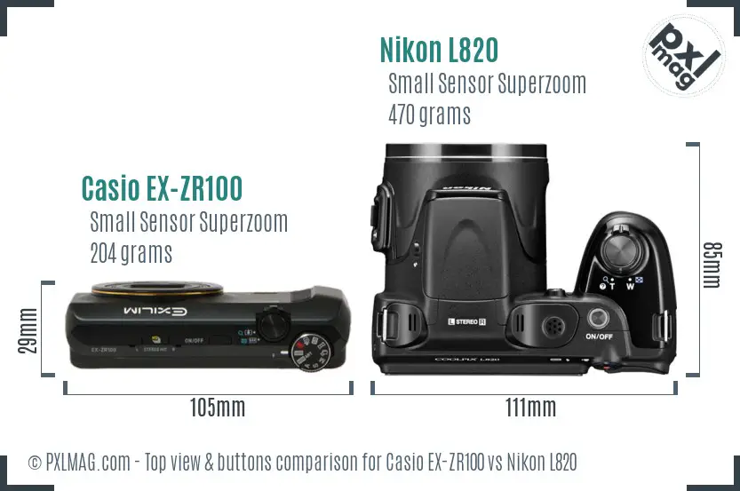 Casio EX-ZR100 vs Nikon L820 top view buttons comparison