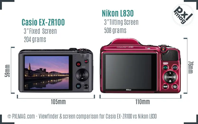 Casio EX-ZR100 vs Nikon L830 Screen and Viewfinder comparison