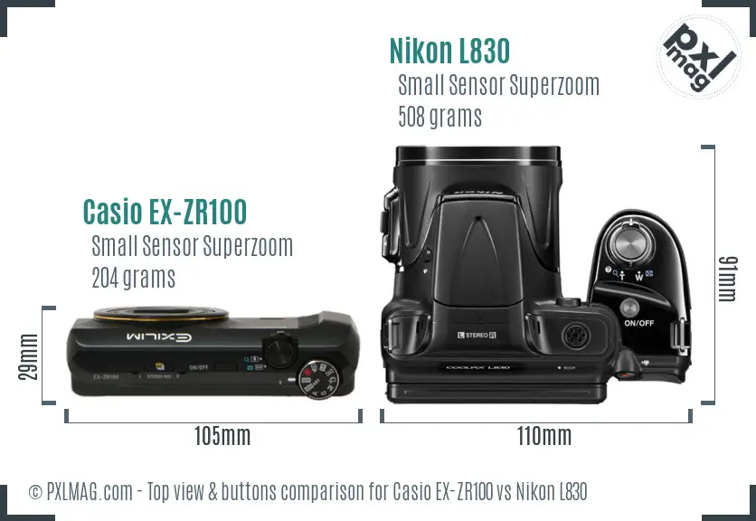 Casio EX-ZR100 vs Nikon L830 top view buttons comparison