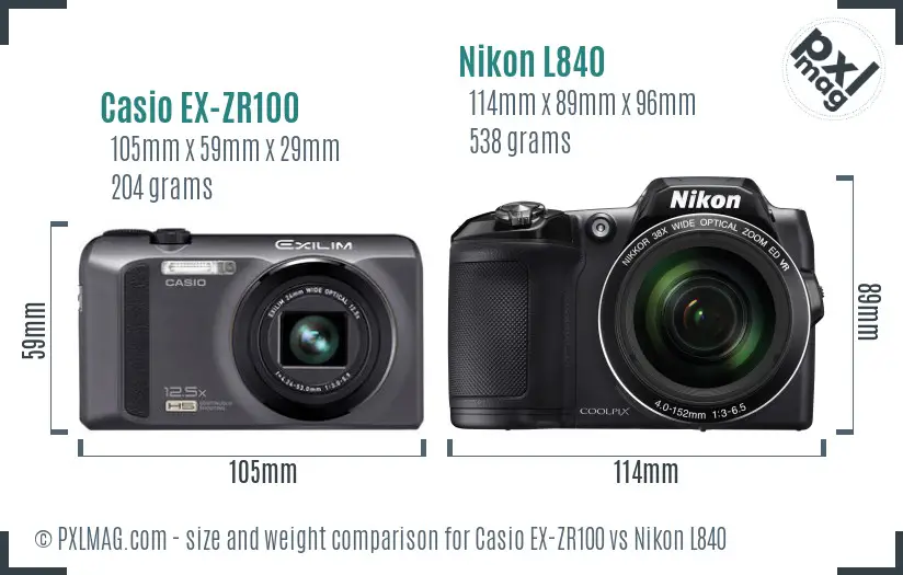 Casio EX-ZR100 vs Nikon L840 size comparison