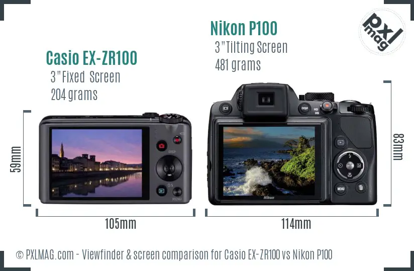 Casio EX-ZR100 vs Nikon P100 Screen and Viewfinder comparison