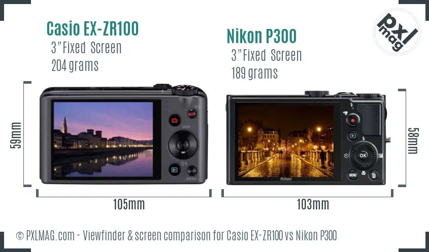 Casio EX-ZR100 vs Nikon P300 Screen and Viewfinder comparison