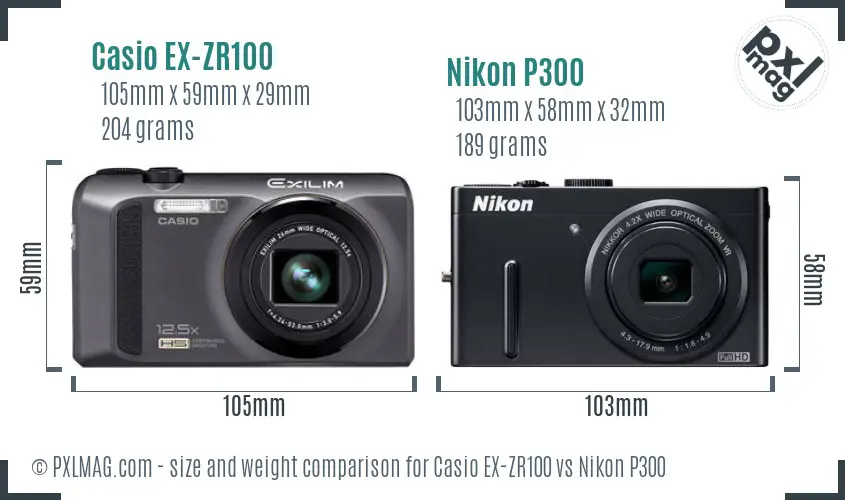 Casio EX-ZR100 vs Nikon P300 size comparison