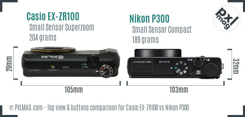 Casio EX-ZR100 vs Nikon P300 top view buttons comparison