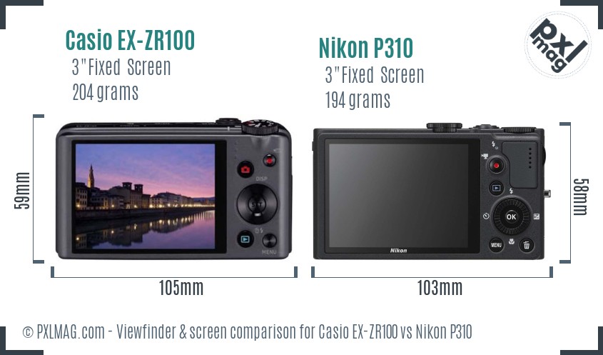 Casio EX-ZR100 vs Nikon P310 Screen and Viewfinder comparison