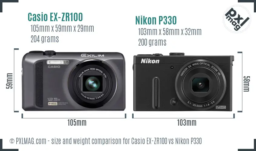 Casio EX-ZR100 vs Nikon P330 size comparison Casio EX-ZR100 vs Nikon P330 size comparison