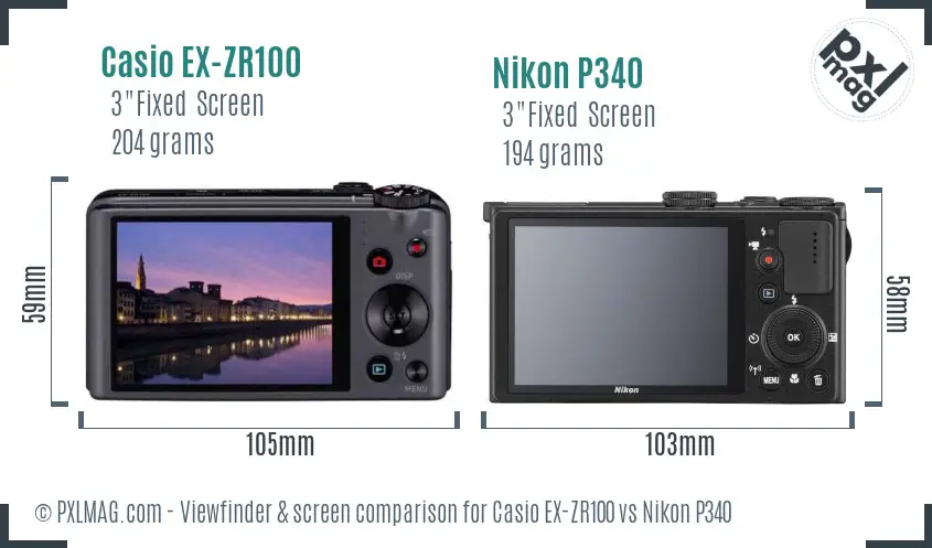 Casio EX-ZR100 vs Nikon P340 Screen and Viewfinder comparison