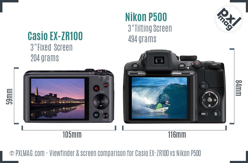 Casio EX-ZR100 vs Nikon P500 Screen and Viewfinder comparison