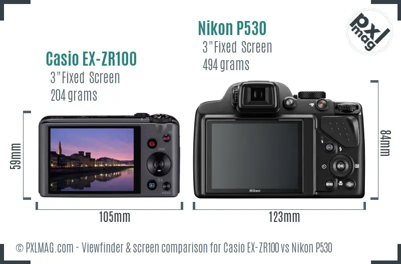 Casio EX-ZR100 vs Nikon P530 Screen and Viewfinder comparison