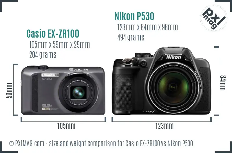 Casio EX-ZR100 vs Nikon P530 size comparison