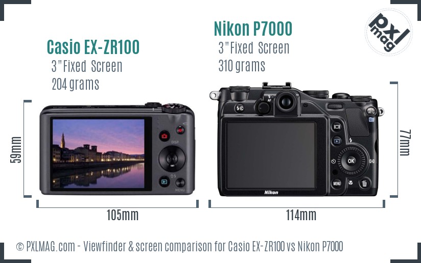 Casio EX-ZR100 vs Nikon P7000 Screen and Viewfinder comparison