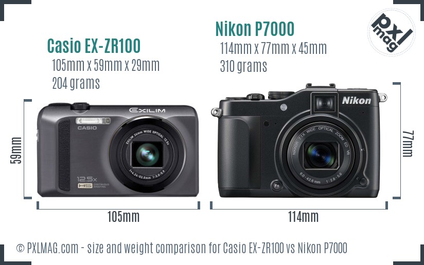 Casio EX-ZR100 vs Nikon P7000 size comparison Casio EX-ZR100 vs Nikon P7000 size comparison