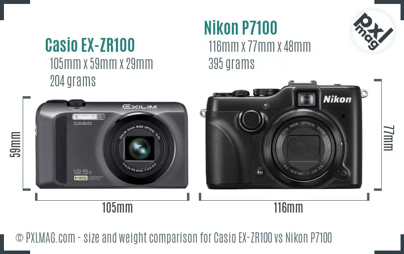 Casio EX-ZR100 vs Nikon P7100 size comparison Casio EX-ZR100 vs Nikon P7100 size comparison