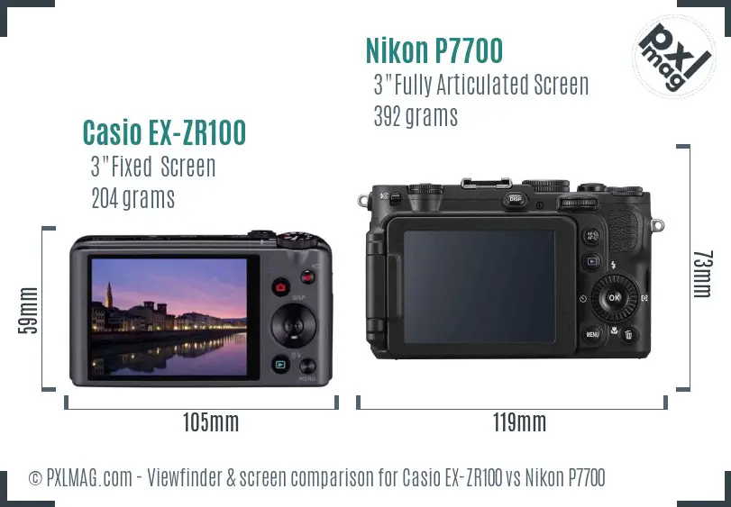 Casio EX-ZR100 vs Nikon P7700 Screen and Viewfinder comparison