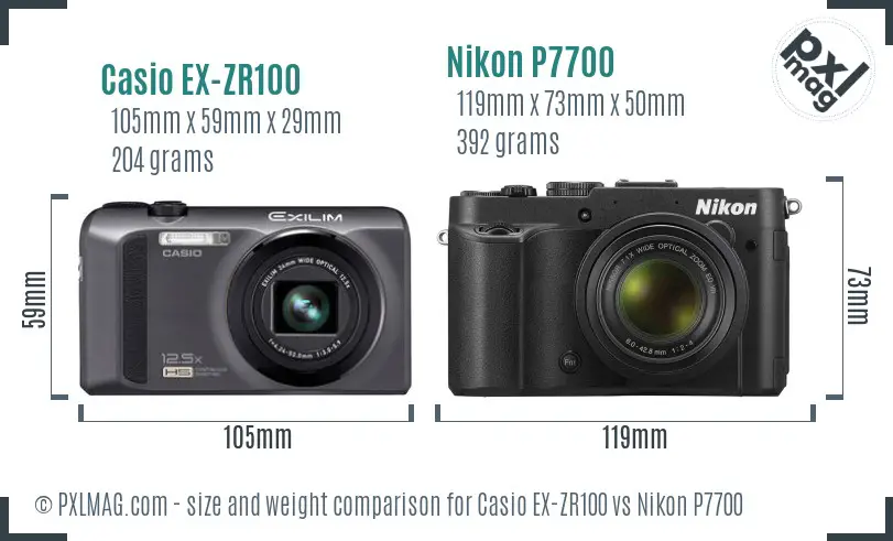 Casio EX-ZR100 vs Nikon P7700 size comparison