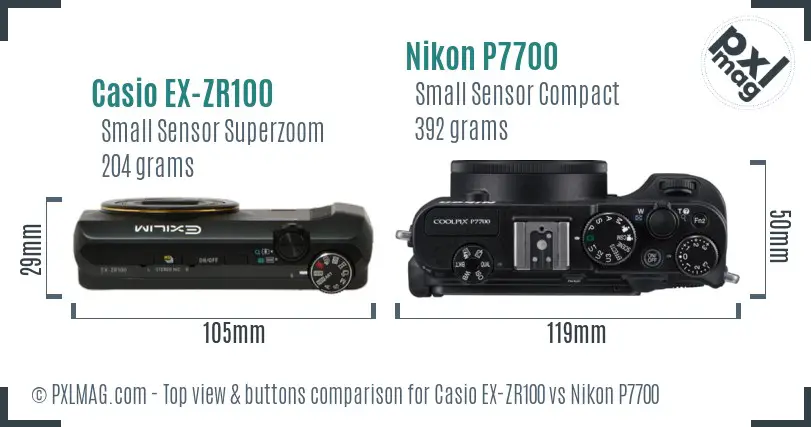 Casio EX-ZR100 vs Nikon P7700 top view buttons comparison