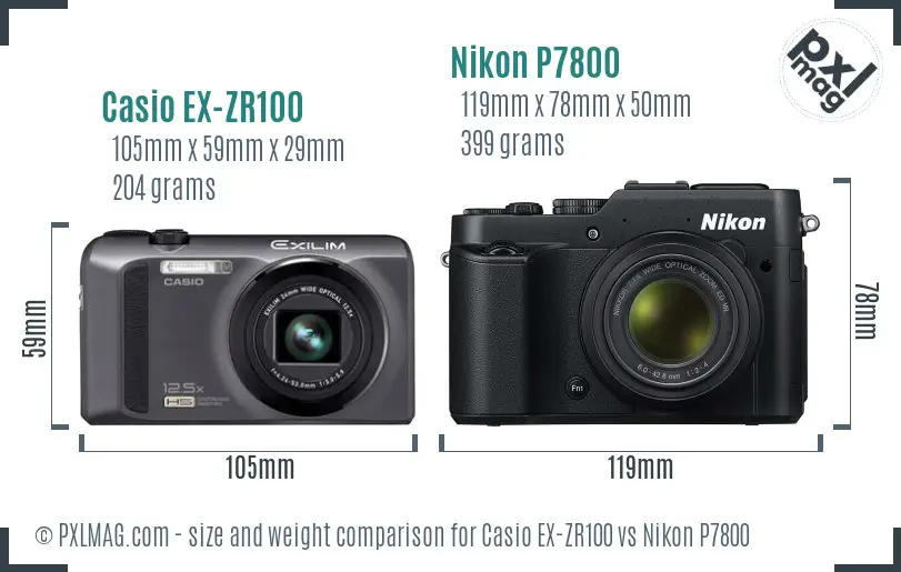 Casio EX-ZR100 vs Nikon P7800 size comparison Casio EX-ZR100 vs Nikon P7800 size comparison