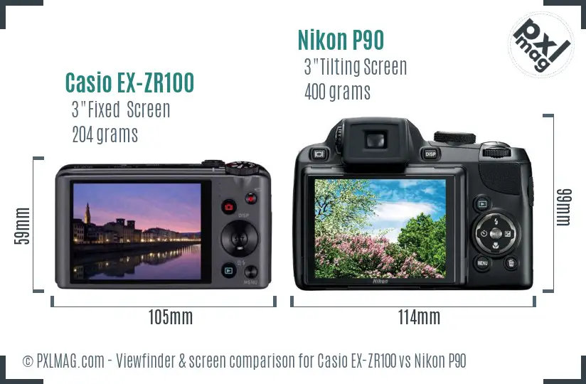 Casio EX-ZR100 vs Nikon P90 Screen and Viewfinder comparison Casio EX-ZR100 vs Nikon P90 Screen and Viewfinder comparison