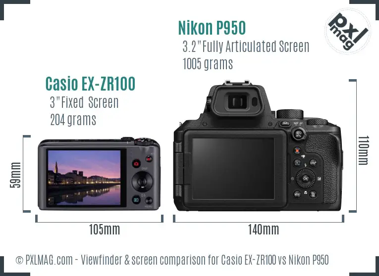 Casio EX-ZR100 vs Nikon P950 Screen and Viewfinder comparison