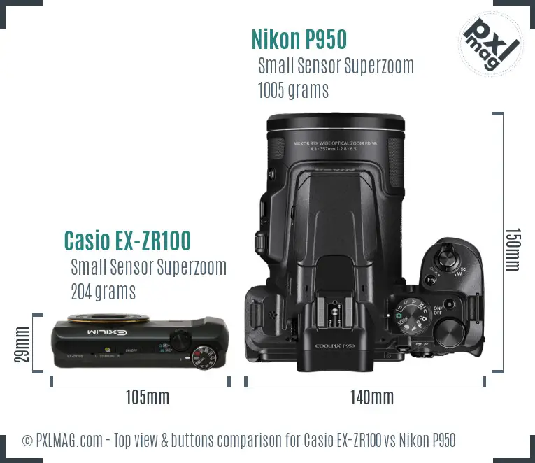 Casio EX-ZR100 vs Nikon P950 top view buttons comparison