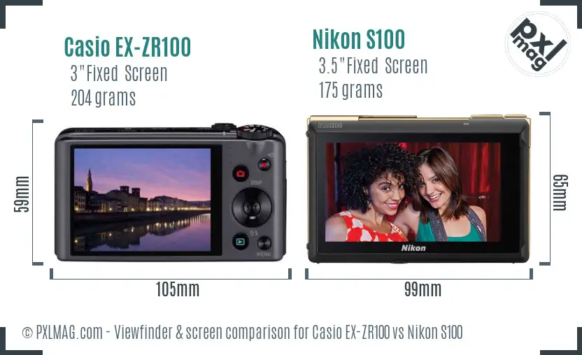 Casio EX-ZR100 vs Nikon S100 Screen and Viewfinder comparison