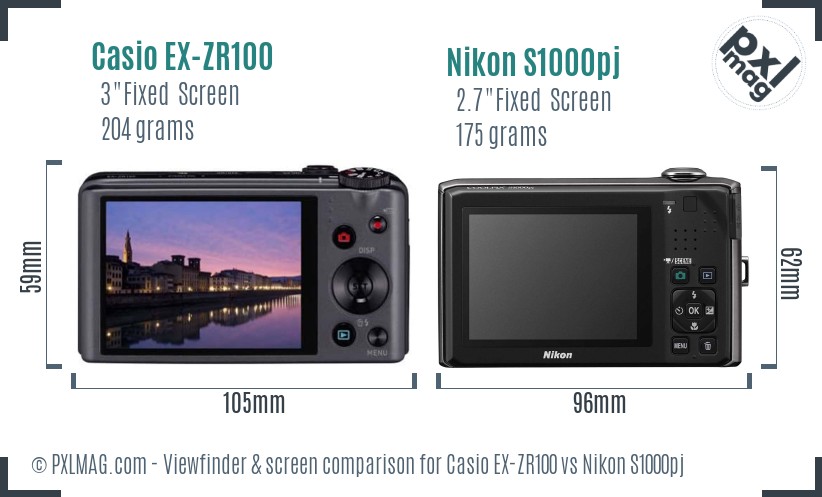 Casio EX-ZR100 vs Nikon S1000pj Screen and Viewfinder comparison