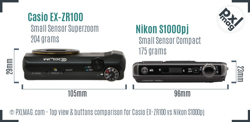 Casio EX-ZR100 vs Nikon S1000pj top view buttons comparison