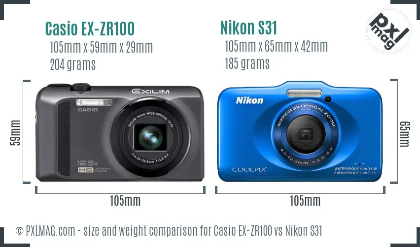 Casio EX-ZR100 vs Nikon S31 size comparison Casio EX-ZR100 vs Nikon S31 size comparison