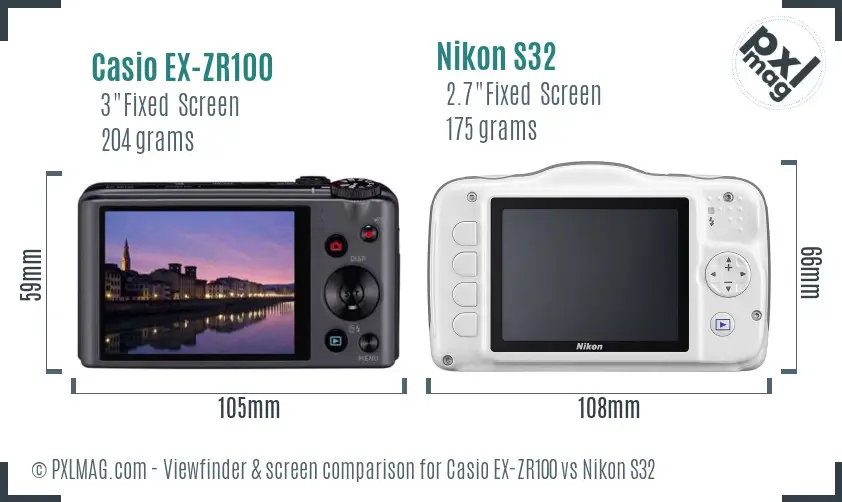 Casio EX-ZR100 vs Nikon S32 Screen and Viewfinder comparison Casio EX-ZR100 vs Nikon S32 Screen and Viewfinder comparison