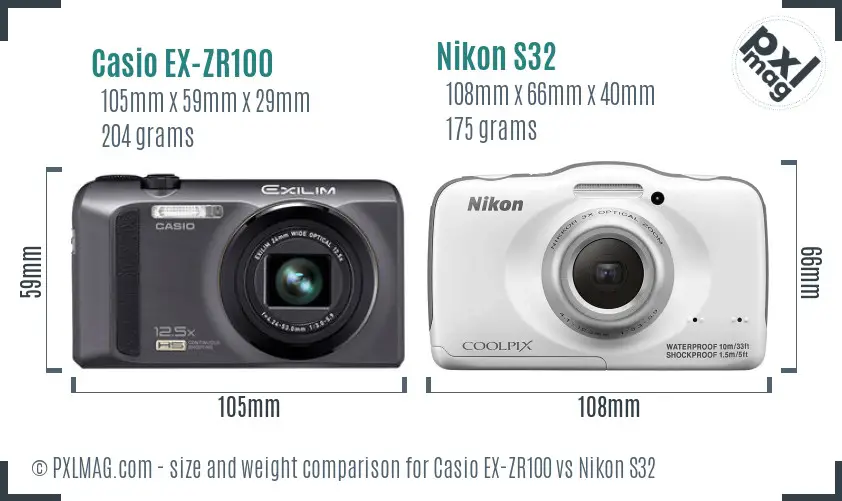 Casio EX-ZR100 vs Nikon S32 size comparison Casio EX-ZR100 vs Nikon S32 size comparison