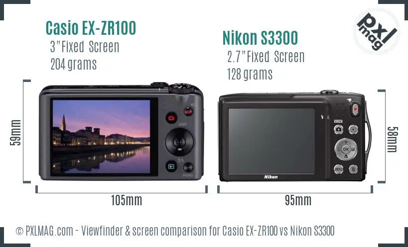 Casio EX-ZR100 vs Nikon S3300 Screen and Viewfinder comparison