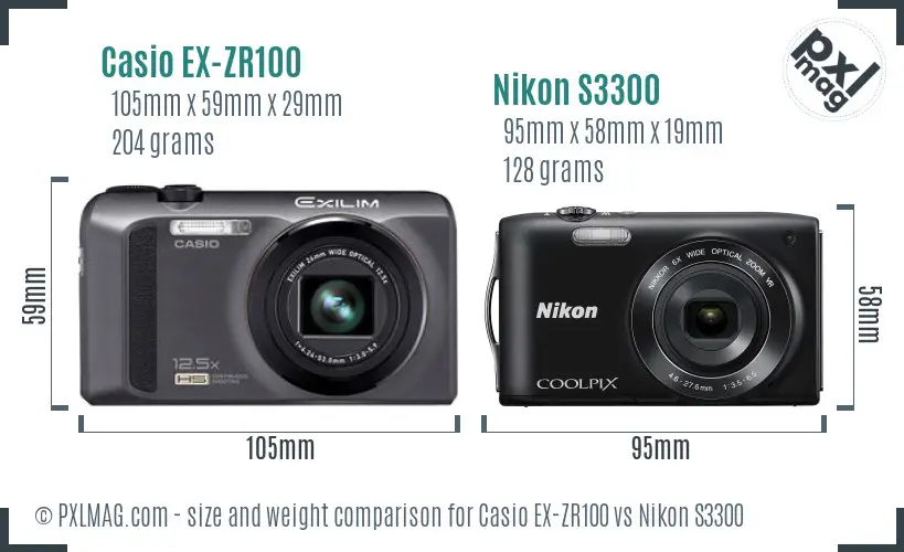 Casio EX-ZR100 vs Nikon S3300 size comparison