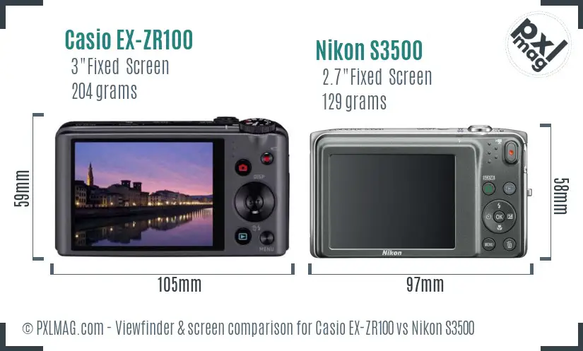 Casio EX-ZR100 vs Nikon S3500 Screen and Viewfinder comparison