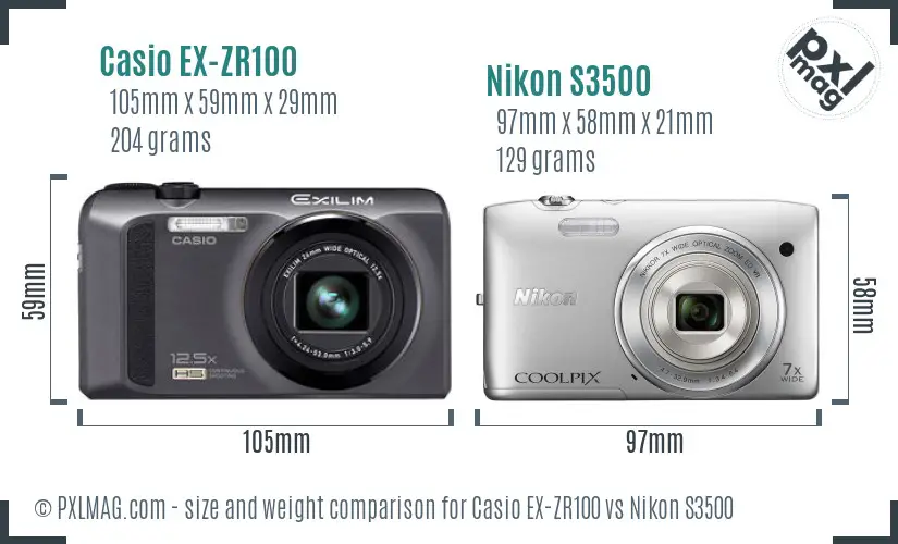 Casio EX-ZR100 vs Nikon S3500 size comparison