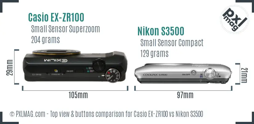 Casio EX-ZR100 vs Nikon S3500 top view buttons comparison