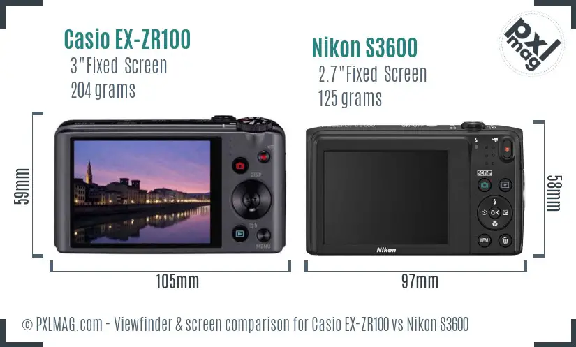 Casio EX-ZR100 vs Nikon S3600 Screen and Viewfinder comparison