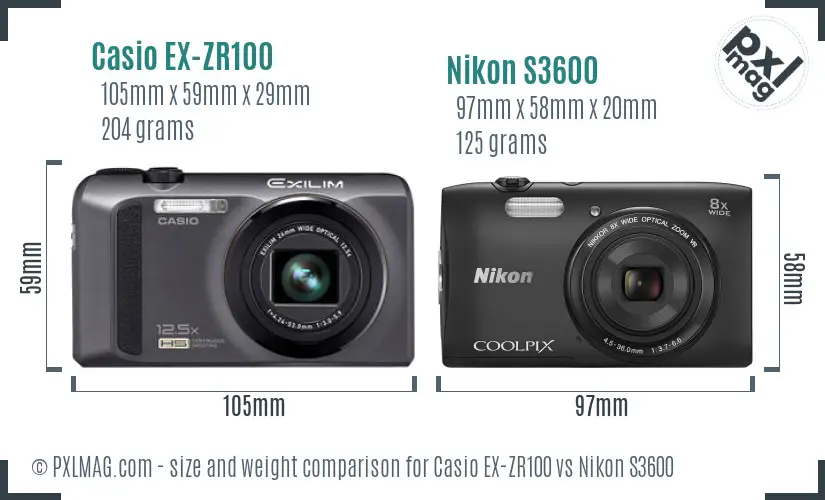 Casio EX-ZR100 vs Nikon S3600 size comparison