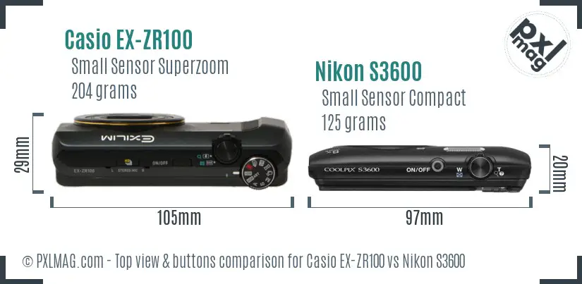 Casio EX-ZR100 vs Nikon S3600 top view buttons comparison