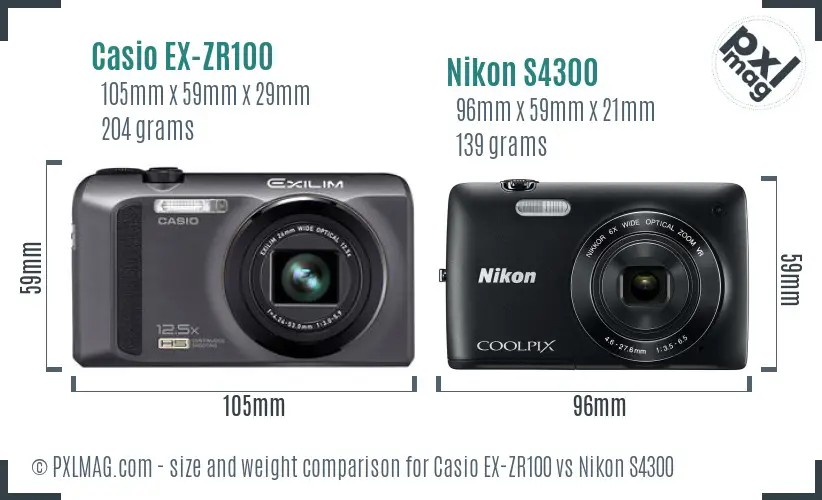 Casio EX-ZR100 vs Nikon S4300 size comparison Casio EX-ZR100 vs Nikon S4300 size comparison
