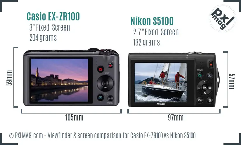 Casio EX-ZR100 vs Nikon S5100 Screen and Viewfinder comparison