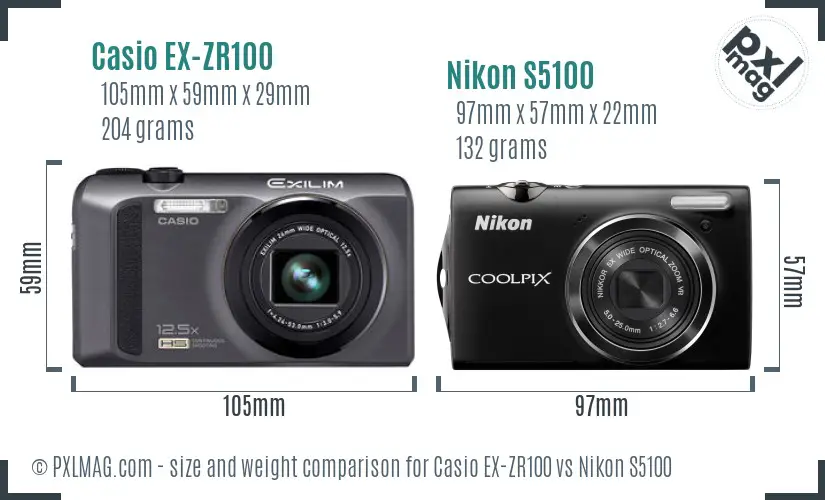 Casio EX-ZR100 vs Nikon S5100 size comparison