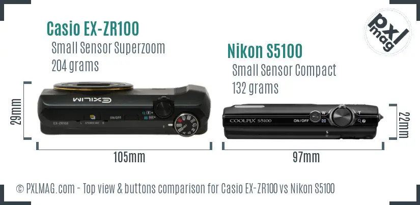 Casio EX-ZR100 vs Nikon S5100 top view buttons comparison