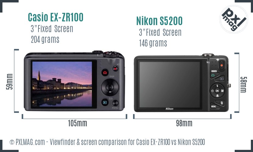 Casio EX-ZR100 vs Nikon S5200 Screen and Viewfinder comparison