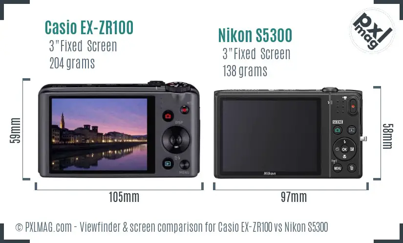 Casio EX-ZR100 vs Nikon S5300 Screen and Viewfinder comparison