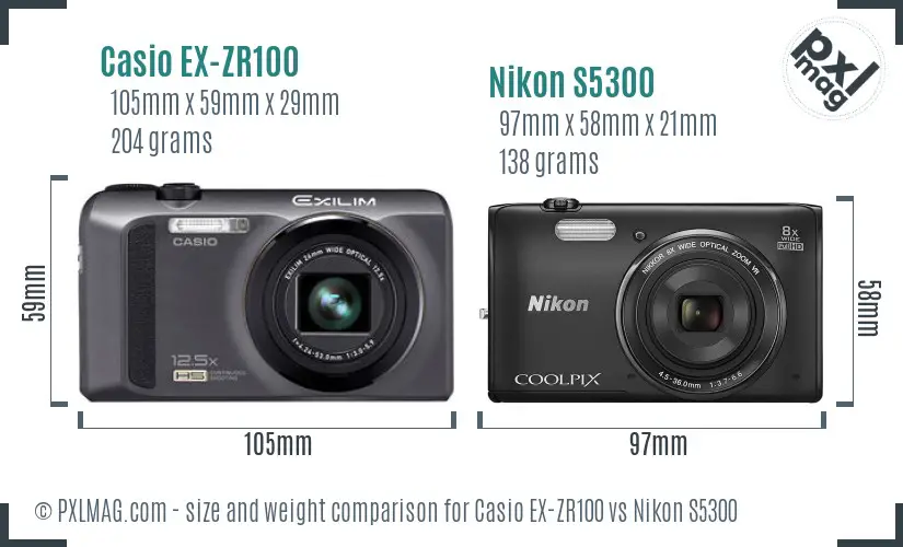 Casio EX-ZR100 vs Nikon S5300 size comparison